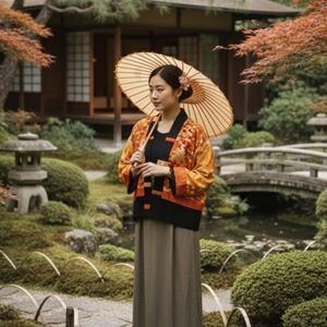 Floral Kimono Jacket - Orange and Black